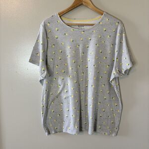 Croft & Barrow Classic Tee Womens Lemons Shirt Gray Yellow Short Sleeves Sz 1X